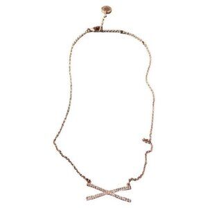 French Connection Rose Gold Rhinestone X Bar Necklace